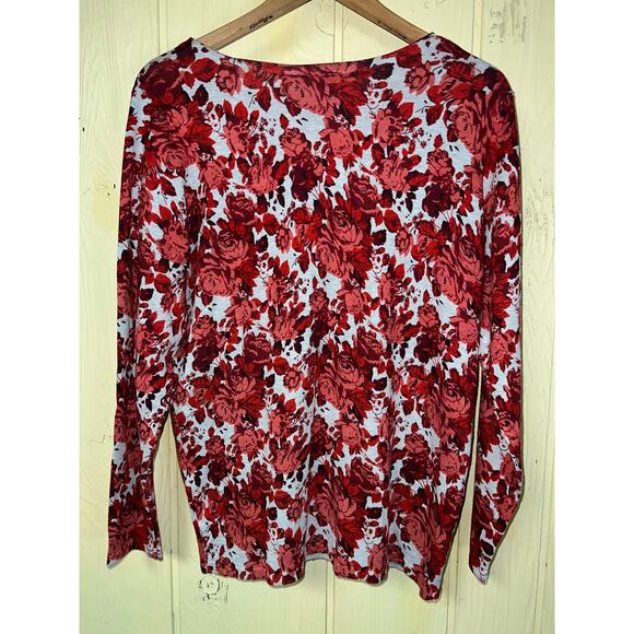 Quacker Factory Sweater Cardigan Womens Medium Christmas Floral Gem Buttons Rose - Picture 6 of 10